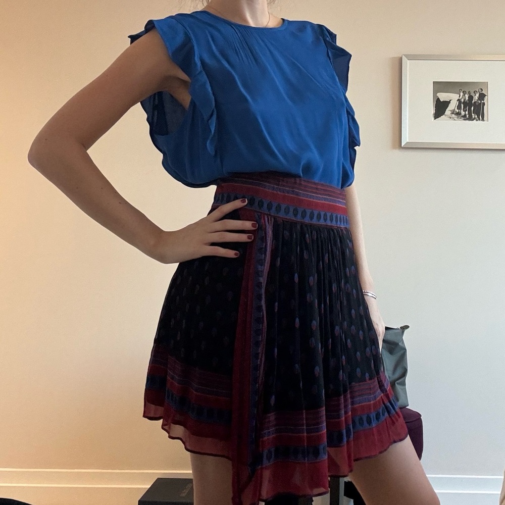 ba&sh Blue and Red Mini Skirt